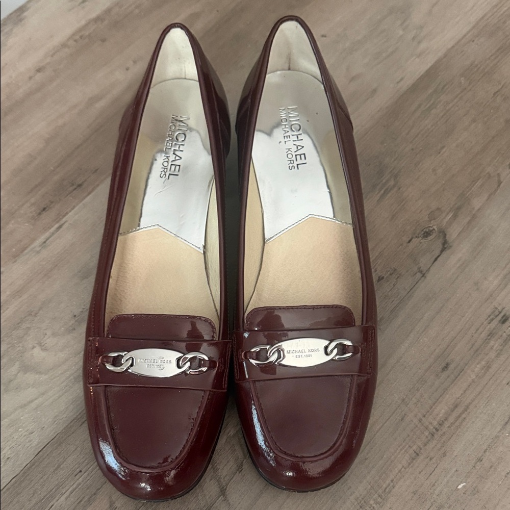 Michael Kors Women's Wine Patent Loafers with Silver Chain